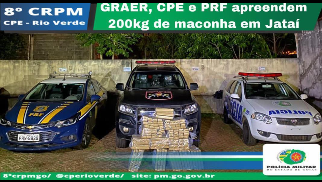 Operação conjunta da PM e PRF apreendem 200 kg de maconha, em Jataí