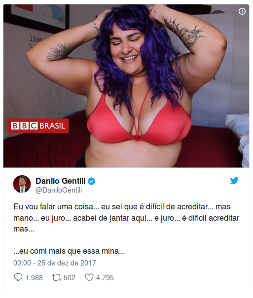 Youtuber responde piada gordofóbica de Danilo Gentili