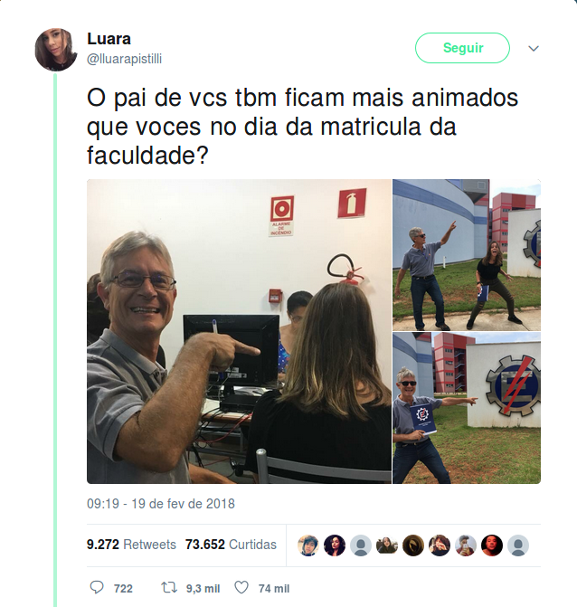 Fotos de pai empolgado com a matrícula da filha na faculdade viralizam na internet