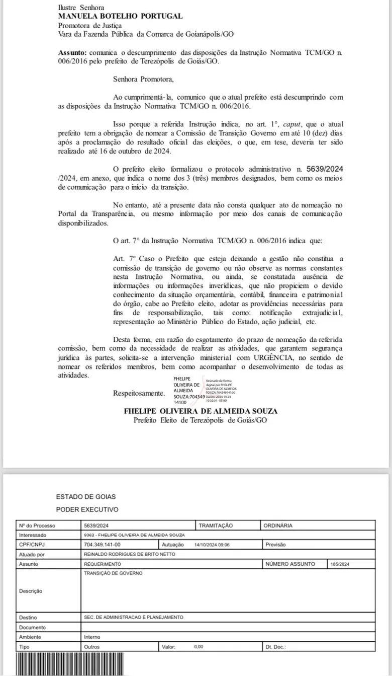 
		Prefeito eleito aciona o MP após o atual prefeito dificultar transição da nova administração