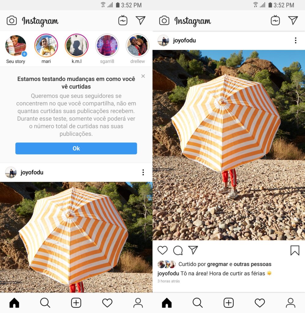 Instagram remove número curtidas no feed.