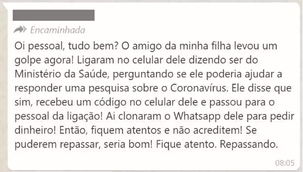 golpe de ligação falsa do ministério da saúde