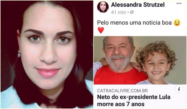 blogueira comemorou a morte do neto de Lula