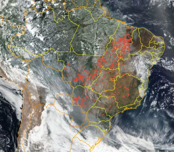 Focos de queimadas registrados pelo Inpe em 9 de setembro — Foto: Programa Queimadas 