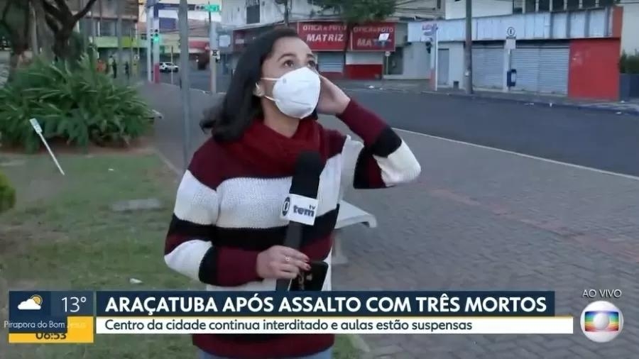 Repórter da Globo se assusta ao vivo com barulho de explosão em Araçatuba; assista